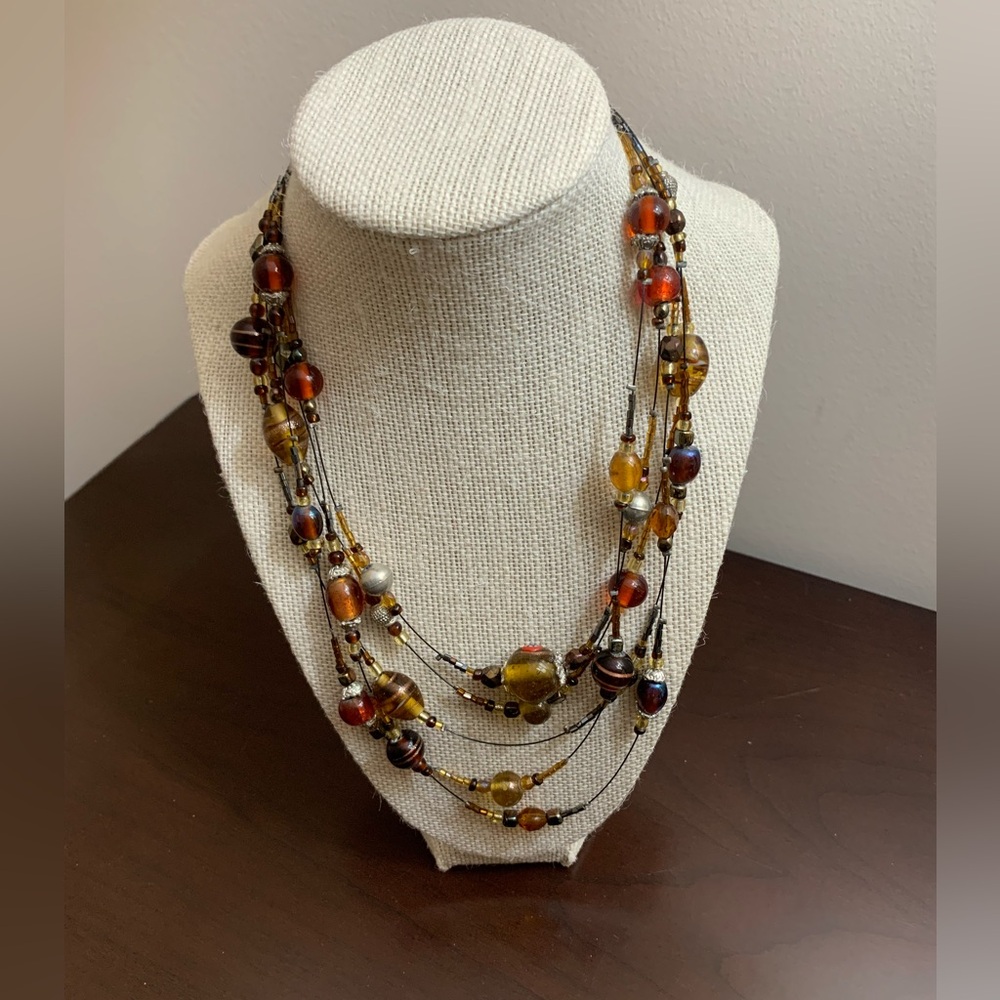 Tabi Multi-Strand Necklace with Amber and Gold Beads